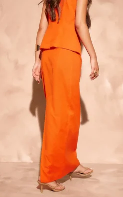 Orange Linen Look Column Maxi Skirt