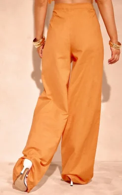 Orange Linen Look Wide Leg Pants