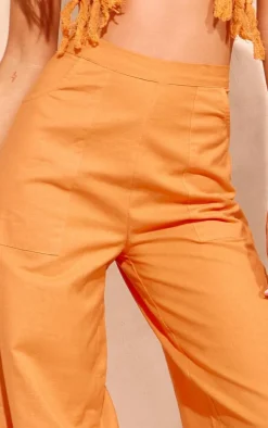 Orange Linen Look Wide Leg Pants