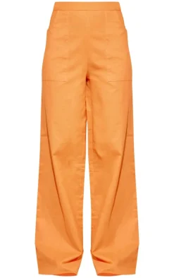 Orange Linen Look Wide Leg Pants