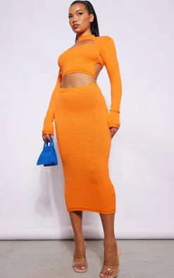 Orange Maxi Knitted Skirt