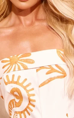 Orange Mozaic Printed Stretch Woven Fold Edge Bandeau Romper