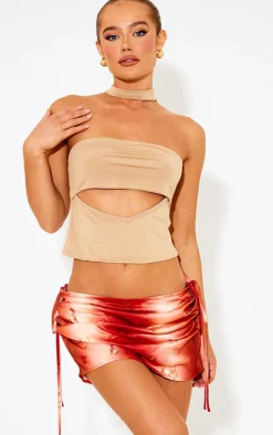 Orange Ombre Satin Butterfly Print Skirt