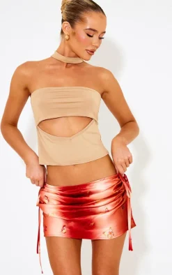 Orange Ombre Satin Butterfly Print Skirt