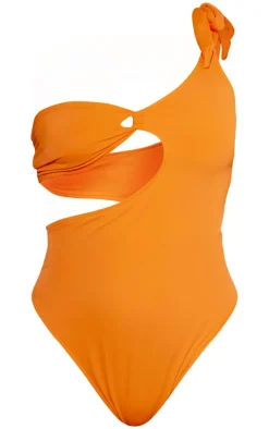 Orange One Shoulder Cut Out Swimsuit