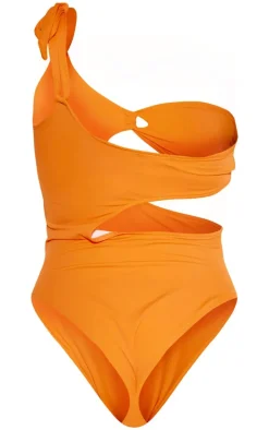 Orange One Shoulder Cut Out Swimsuit