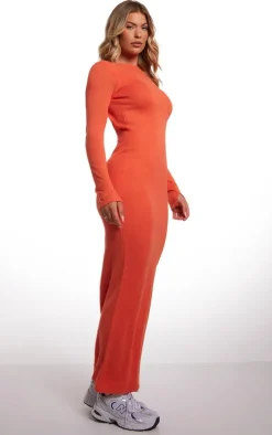 Orange Open Back Soft Knitted Maxi Dress
