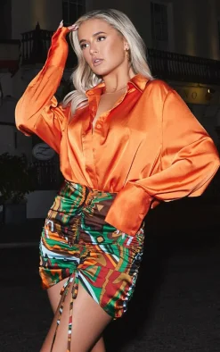 Orange Oversized Satin Shirt
