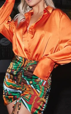 Orange Oversized Satin Shirt