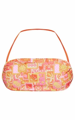 Orange Postcard Fruit Print Bikini Top