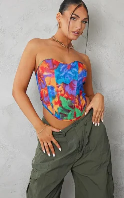 Orange Printed Boned Corset