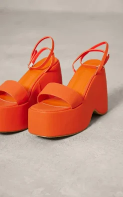 Orange PU Round Toe Wedge Platform Sandals