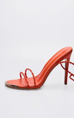 Orange PU Wide Fit Round Metal Toe Braided Strap Heeled Sandals