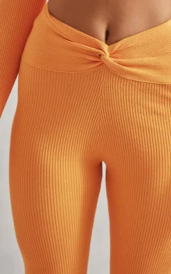 Orange Rib Knit Dipped Waist Pants