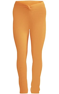 Orange Rib Knit Dipped Waist Pants