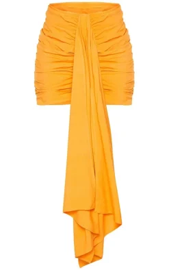 Orange Ruched Drape Front Mini Skirt