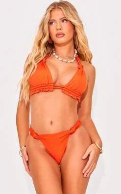 Orange Ruched Knot Bikini Top