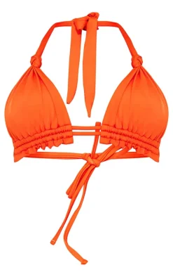 Orange Ruched Knot Bikini Top