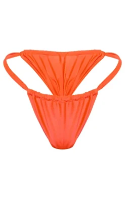 Orange Ruched Tanga Bikini Bottoms
