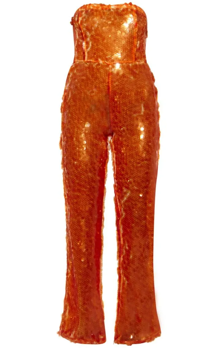 Orange Sequin Bandeau Wide Leg Jumpsuit