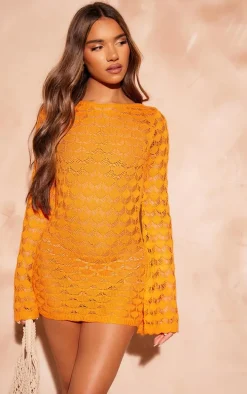 Orange Shell Knit Low Back Mini Dress