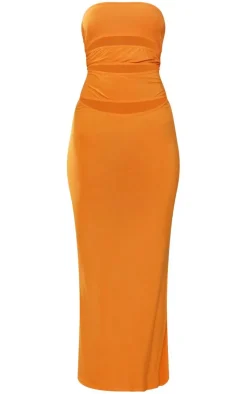 Orange Slinky Bandeau Multi Cut Out Maxi Dress