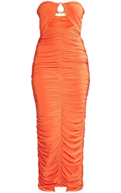 Orange Slinky Bandeau Trim Detail Maxi Dress