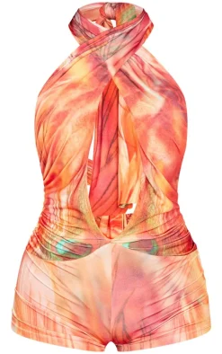 Orange Slinky Halterneck Unitard