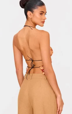 Orange Snake Skin Print Mesh Double Tie Back Top