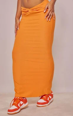 Orange Soft Touch Knot Front Midaxi Skirt