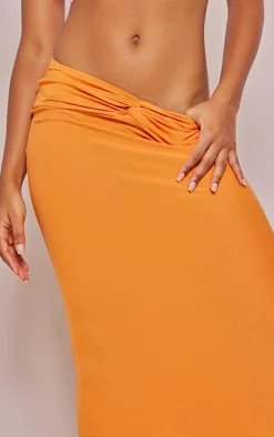 Orange Soft Touch Knot Front Midaxi Skirt