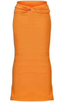 Orange Soft Touch Knot Front Midaxi Skirt