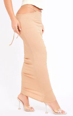 Orange Sparkle Jersey Tie Waist Ruched Midaxi Skirt