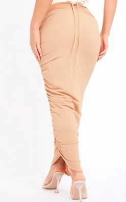 Orange Sparkle Jersey Tie Waist Ruched Midaxi Skirt