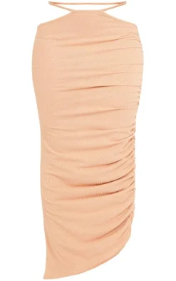 Orange Sparkle Jersey Tie Waist Ruched Midaxi Skirt