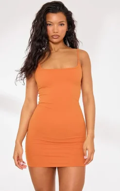 Orange Strappy Snatched Sculpt Bodycon Dress