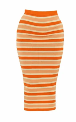 Orange Stripe Knit Midaxi Skirt