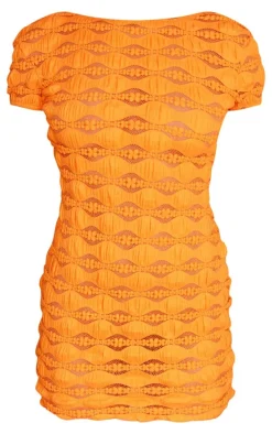 Orange Textured Backless Bodycon Dress