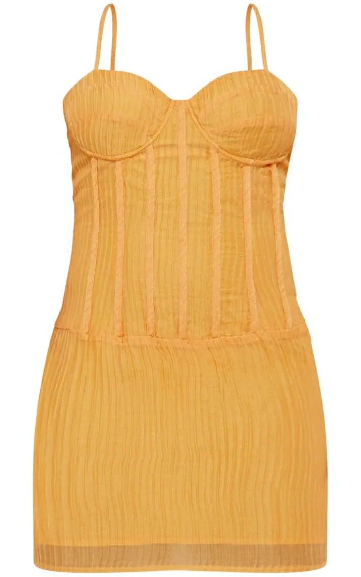 Orange Textured Corset Detail Strappy Bodycon Dress