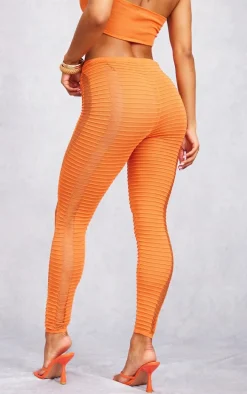 Orange Textured Sheer Knit Laddering Leggings