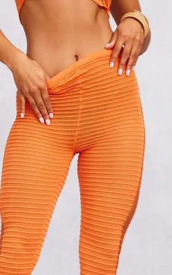 Orange Textured Sheer Knit Laddering Leggings