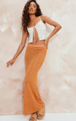 Orange Textured Sheer Midaxi Skirt