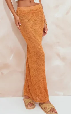 Orange Textured Sheer Midaxi Skirt