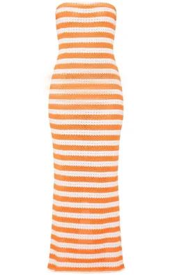 Orange Textured Stripe Bandeau Midaxi Dress