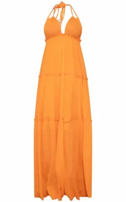 Orange Tiered Halterneck Maxi Dress