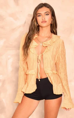 Orange Tiered Ruffle Flute Sleeve Top