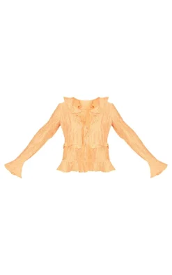 Orange Tiered Ruffle Flute Sleeve Top