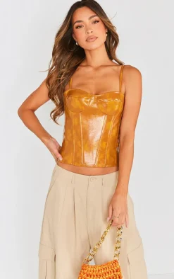 Orange Washed Faux Lather Structured Corset