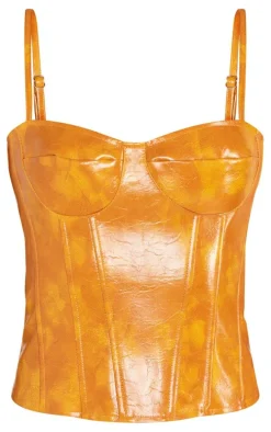 Orange Washed Faux Lather Structured Corset
