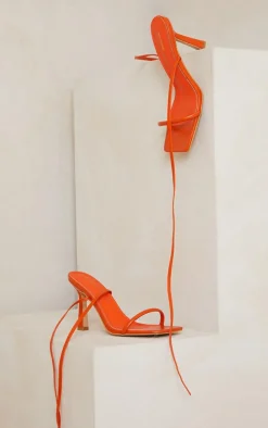 Orange Wide Fit Barely There Buckle Strap Mid Heeled Sandals